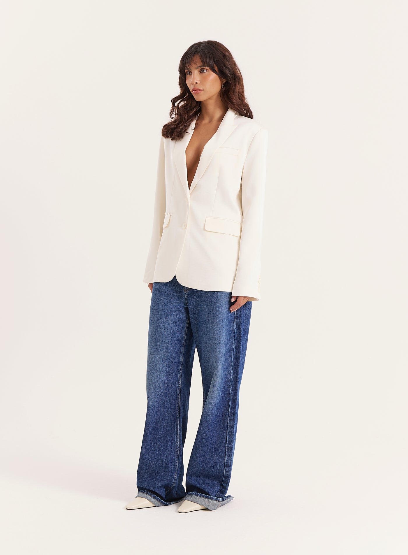 Cream Satin Tailored Blazer